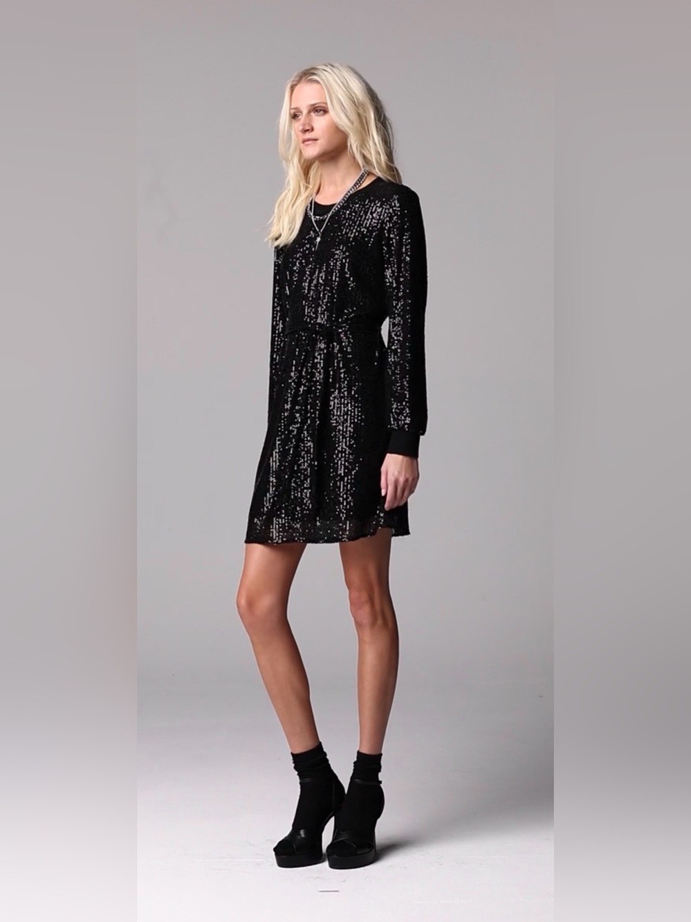 Simply Vera Vera Wang Black Sequin Tie Waist Dress – Size Med – Elegant Holiday - Picture 7 of 8